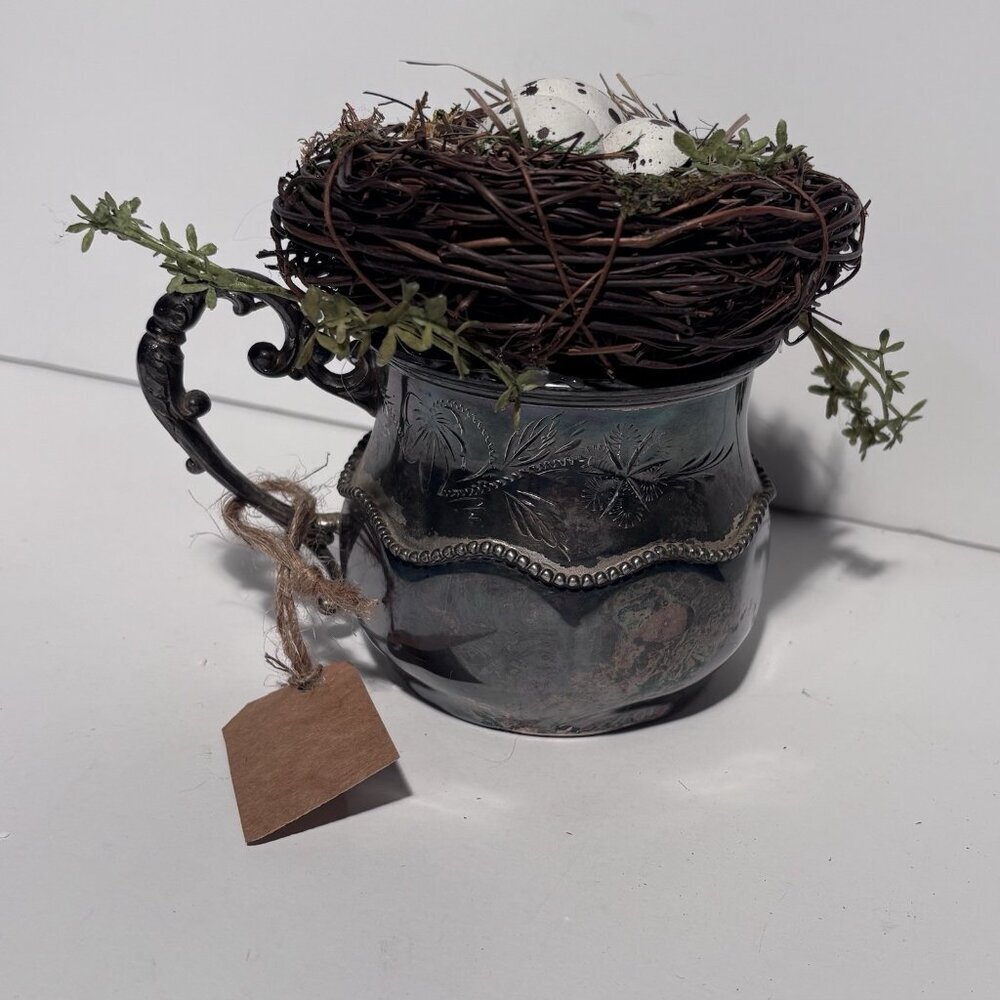 Vintage Silver Plated Creamer with Bird's Nest & Eggs - Picture 2 of 3